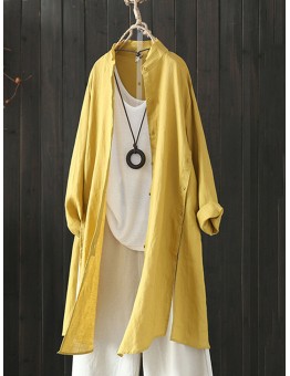 Women Vintage Stand Collar Long Sleeve Autumn Blouse Cardiagns